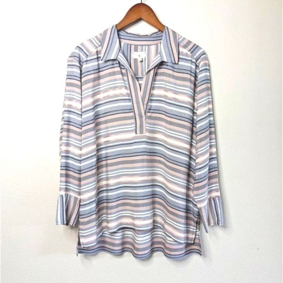 Lou & Grey Loft Coastal Beach Chic Striped Tunic Top Size Small Oversized fit B3 - Picture 2 of 8